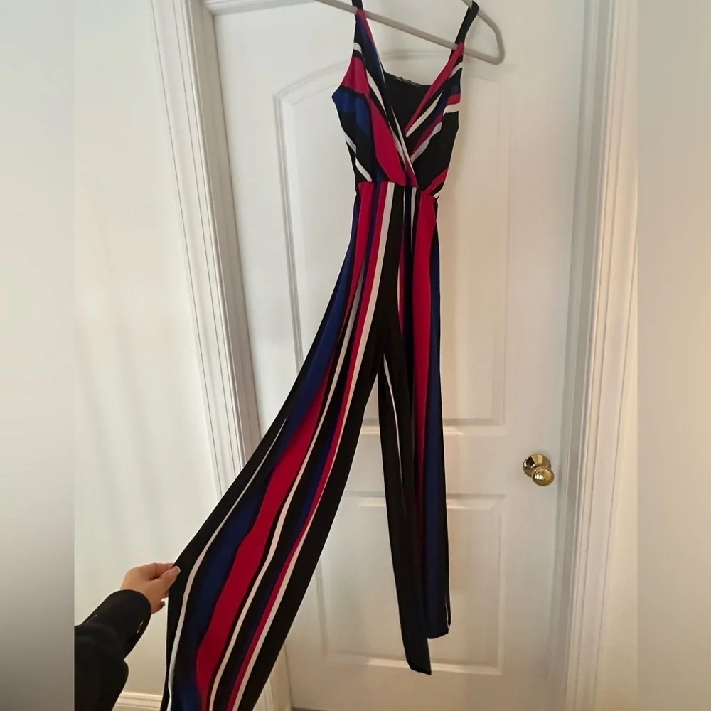 INC Women’s international Concept striped jumpsuit size XS adjustable straps